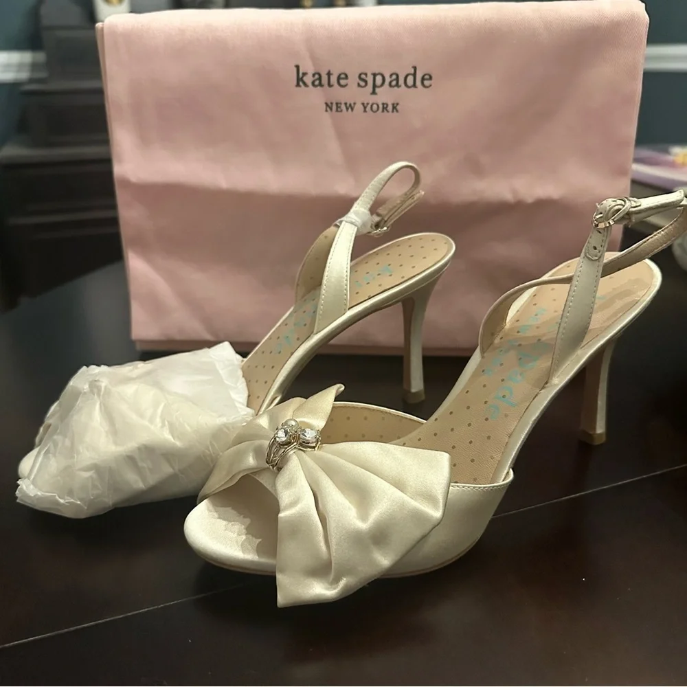 NIB Kate Spade Happily Slingback Pumps Size 8 Wedding Ivory